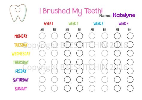 brushed  teeth tooth brushing chart  colours printable