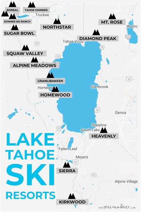 skiing  lake tahoe overview map  lake tahoe ski resorts tahoe