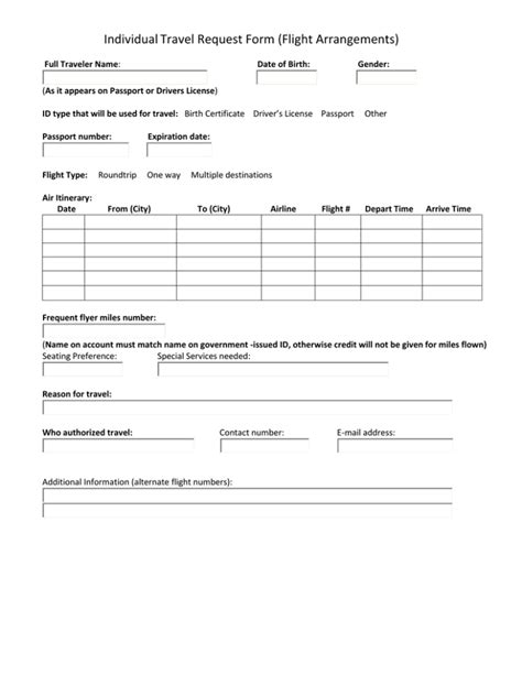 individual travel request form flight arrangements
