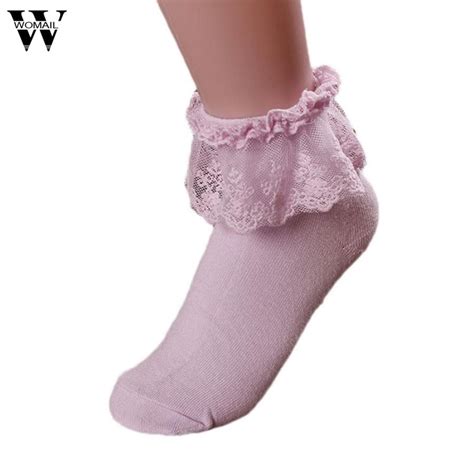 womail 2018 women vintage lace ruffle frilly ankle socks princess girl