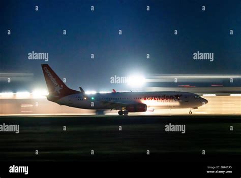 airport runway night high resolution stock photography  images alamy
