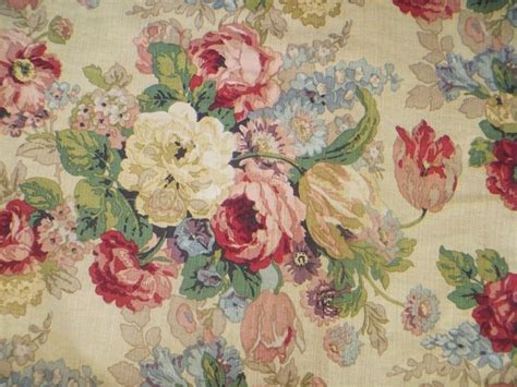 vintage  floral barkcloth fabric cabbage rose