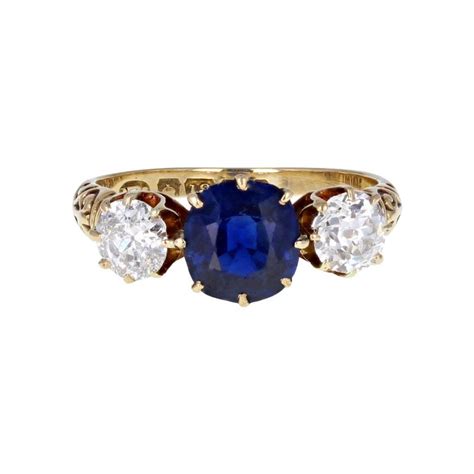 Antique Victorian Sapphire And Diamond Three Stone Engagement Ring