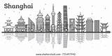 Shanghai Skyline Buildings Outline Vector Modern Reflections Illustration sketch template