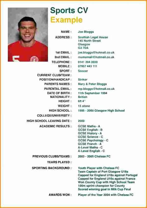 soccer player resume template   cv template resume