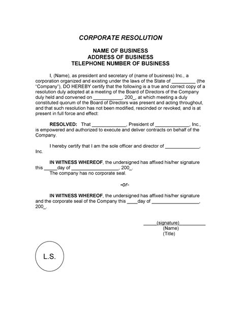 corporate resolution letter sample hq template docume vrogueco