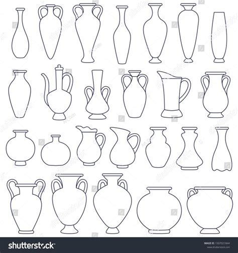 set  greek vases  amphorae outline design  antique jugs