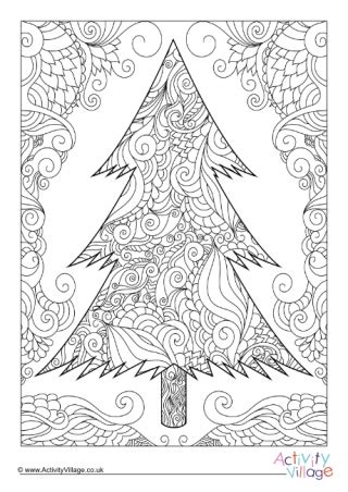 winter tree colouring page