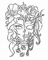 Coloring Pages Halloween Skull Rose Memento Mori sketch template