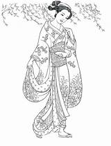 Coloring Pages Kimono Geisha Japanese Book Color Colouring Printable Drawings Adult Books Girl Designs Sketch Dover Anime Publications Creative Haven sketch template