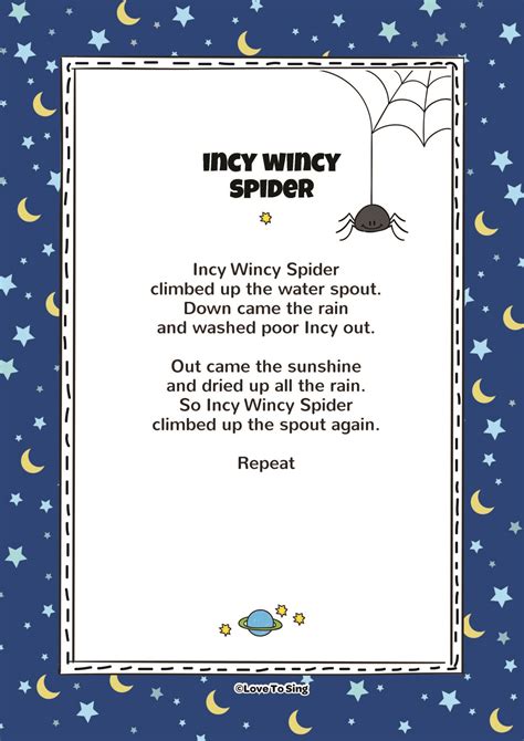 Incy Wincy Spider Song Free Video Song Lyrics And Activities