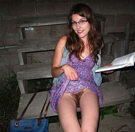Hairy Girl Outside With A Book Upskirt Luscious