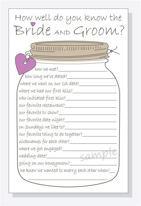 How Well Do You Know The Bride And Groom Printable Cards Etsy