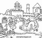 Coloring Castle Dragon Knight Pages Medieval Drawing Printable Fighting Castles Fantasy Kids Color Knights Princess Print Kingdom Magic Camelot Sketch sketch template