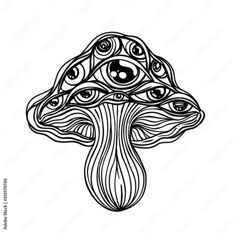 magic mushrooms psychedelic hallucination outline vector illustration isolated  white