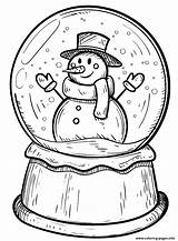 Coloring Snow Globe Pages Christmas Snowman Printable Print sketch template