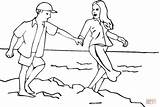 Coloring Pages Happiness Man Beach Woman Walking When sketch template