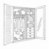 Wardrobe Ouverte Cupboard Facade Animés Croquis Icônes Graphique Noir Ouvertes Armoire Isolé sketch template
