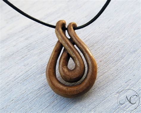 wooden pendant wood necklace entwined teardrop pendant hand carved necklace wood carved