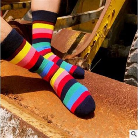 Classic Rainbow Stripe Cotton Socks Gentleman Personality In The Socks
