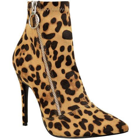 womens ladies black high heel stilettos ankle boots smart sexy zip up