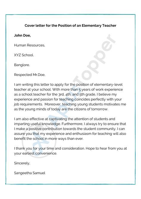 sample cover letter  teaching job perfect portraits awesome