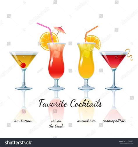 favorite cocktails set isolated manhattan sex stock vector