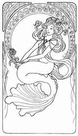 Coloring Pages Mermaid Mucha Printable Line Nouveau Adult Alphonse Kids Deviantart Adults Book Beach Color Butterfly Colouring Awesome Popular Getdrawings sketch template