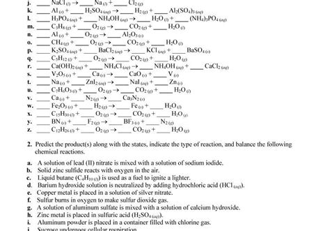 balancing word equations worksheet worksheet