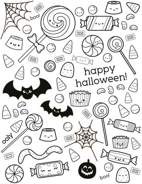 uncolored happy halloween coloring page  candy designs halloween