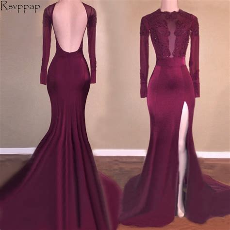 Long Prom Dresses 2018 Mermaid Long Sleeve Sexy High Slit