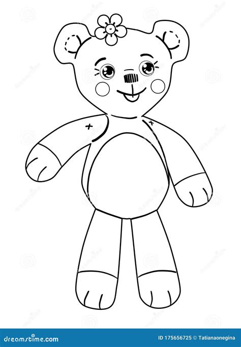 coloring page  teddy bear  small girls stock illustration