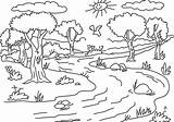 Sungai Mewarnai Pemandangan Paud Marimewarnai Kumpulan Sd Mengalir sketch template