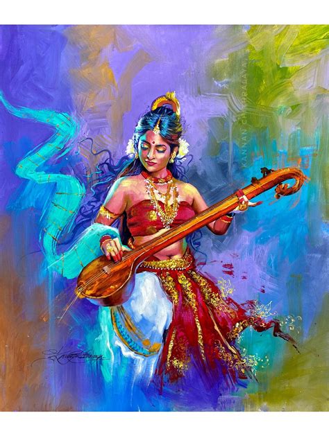 lady playing veena acrylic painting exotic india art