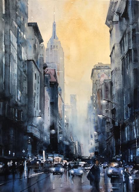 blue  york city  watercolor  rart