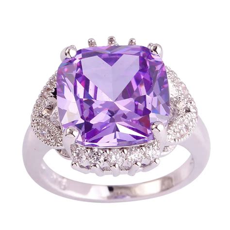 Lingmei Fashion Design Light Purple Tourmaline Silver Color Ring Size 7