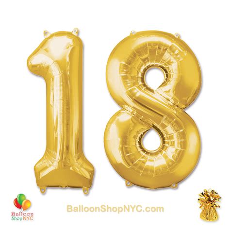 18 Birthday Jumbo Number Foil Balloons Set Gold 40 Inch Balloon Shop Nyc