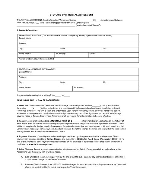 storage lease agreement template printable form templates
