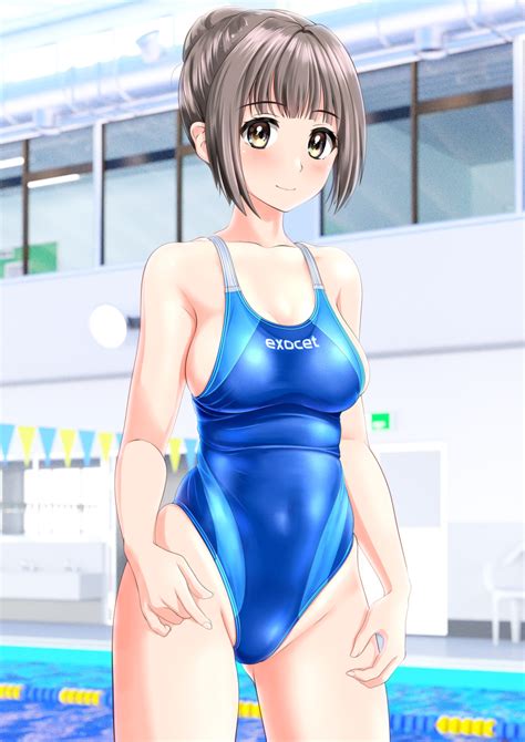 safebooru 1girl absurdres blue swimsuit breasts clothes writing