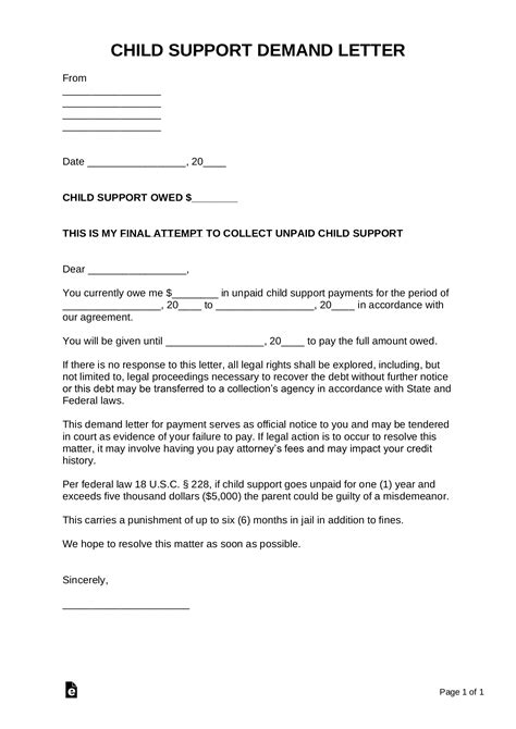 child support demand letter template sample  word eforms