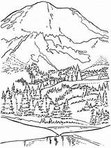 Coloring Pages Park Mountains Arbor National Mountain Mount Printable Mt Rainier Nature Sheets Smoky Trees Washington Glacier Parks Adult Tree sketch template