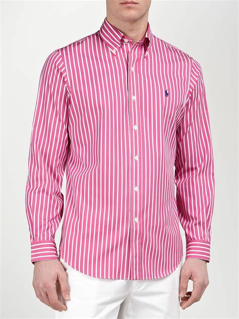 polo ralph lauren striped poplin shirt  pink  men lyst