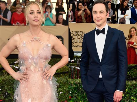 uh oh kaley cuoco is fighting with jim parsons at the sag awards e news