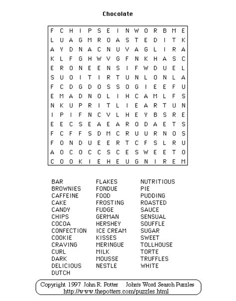johns word search puzzles chocolate