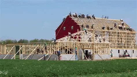 amish build  entire barn     hours