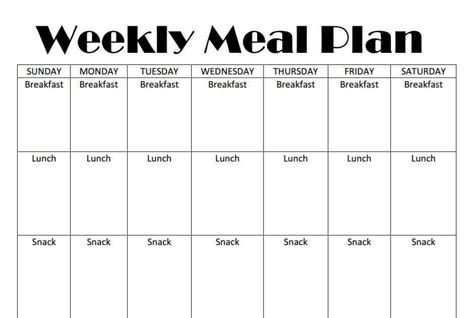 printable weekly meal plan template homeschool base