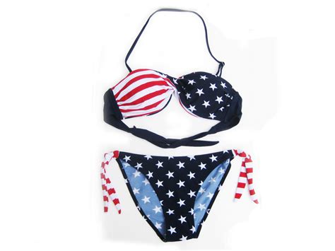 sexy usa nation flag print strapless push up bikini bikinis swimwear