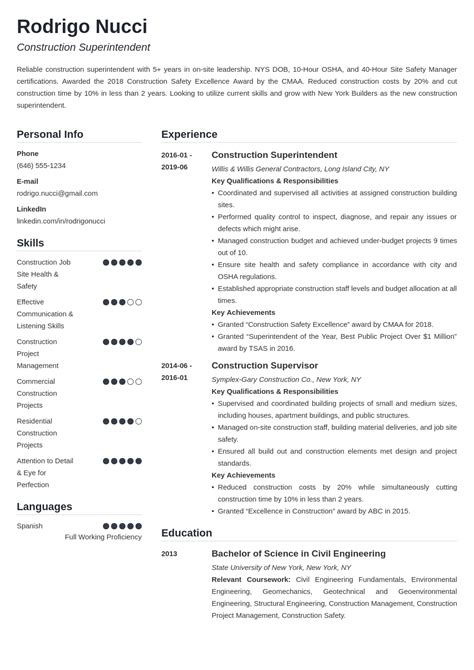 construction superintendent resume examples template