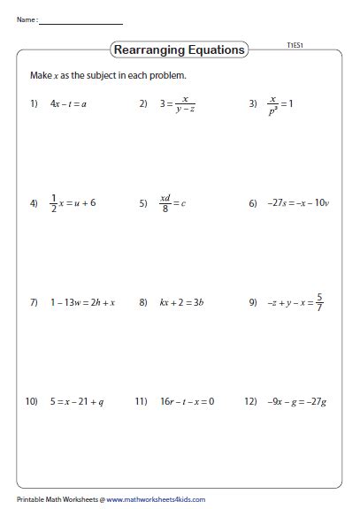 rearranging formulae worksheet worksheet