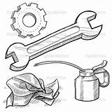Mechanic Car Tools Mechanics Drawing Sketch Stock Illustration Vector Doodle Mechanical Clipart Object Drawings Oil Herramientas Wrench Depositphotos Style Choose sketch template